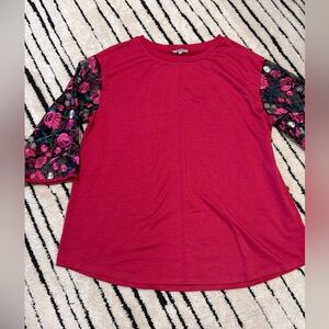 JODIFL Pink Top with Floral Sleeves